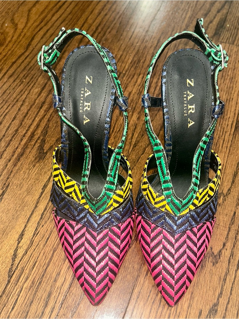 ZARA Multicolor Pointed Toe Slingback Heels